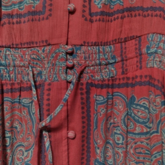 Lucky Brand Midi Dress Coral Blue Border Print Felice Boho Medium - Picture 6 of 16